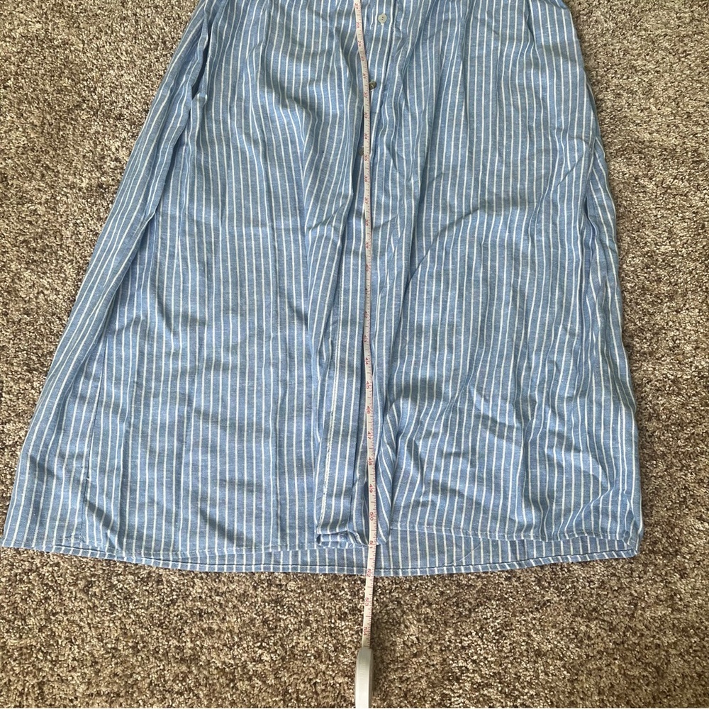 Zara Belted Linen Midi Shirt Dress V-Neck Tab Sleeve Striped Blue White Size XL - Picture 11 of 11